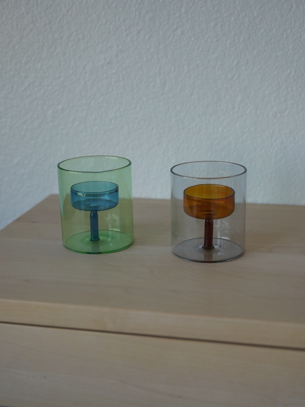 Block Design Duo Tone Glass Tea-Light Holder - Set of 2